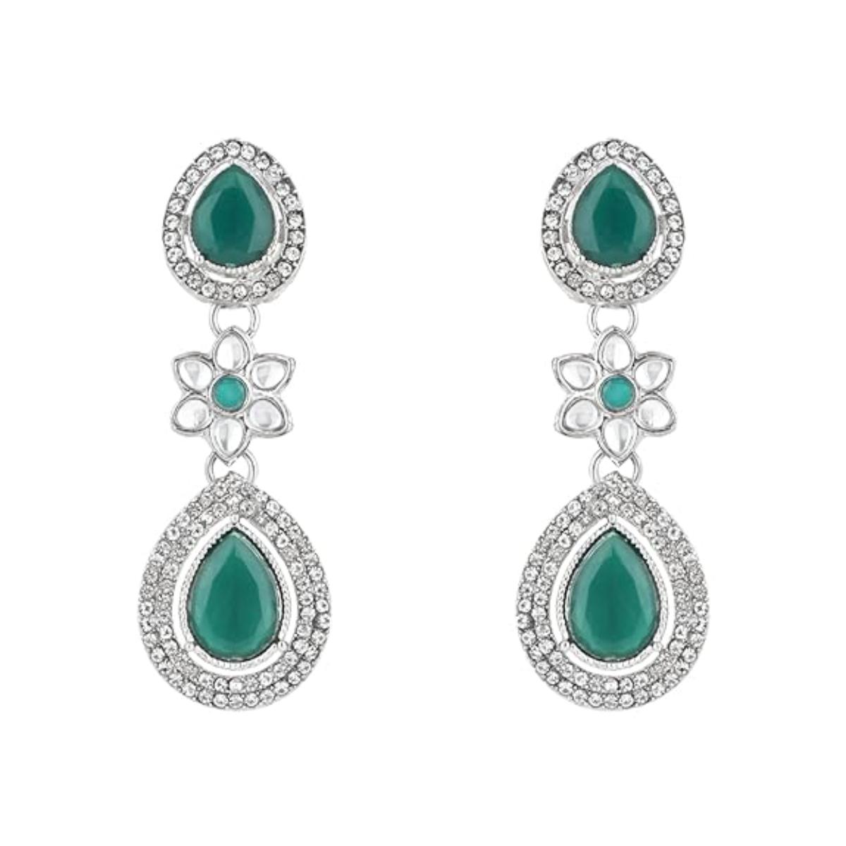 Anmol Silver Green Earrings