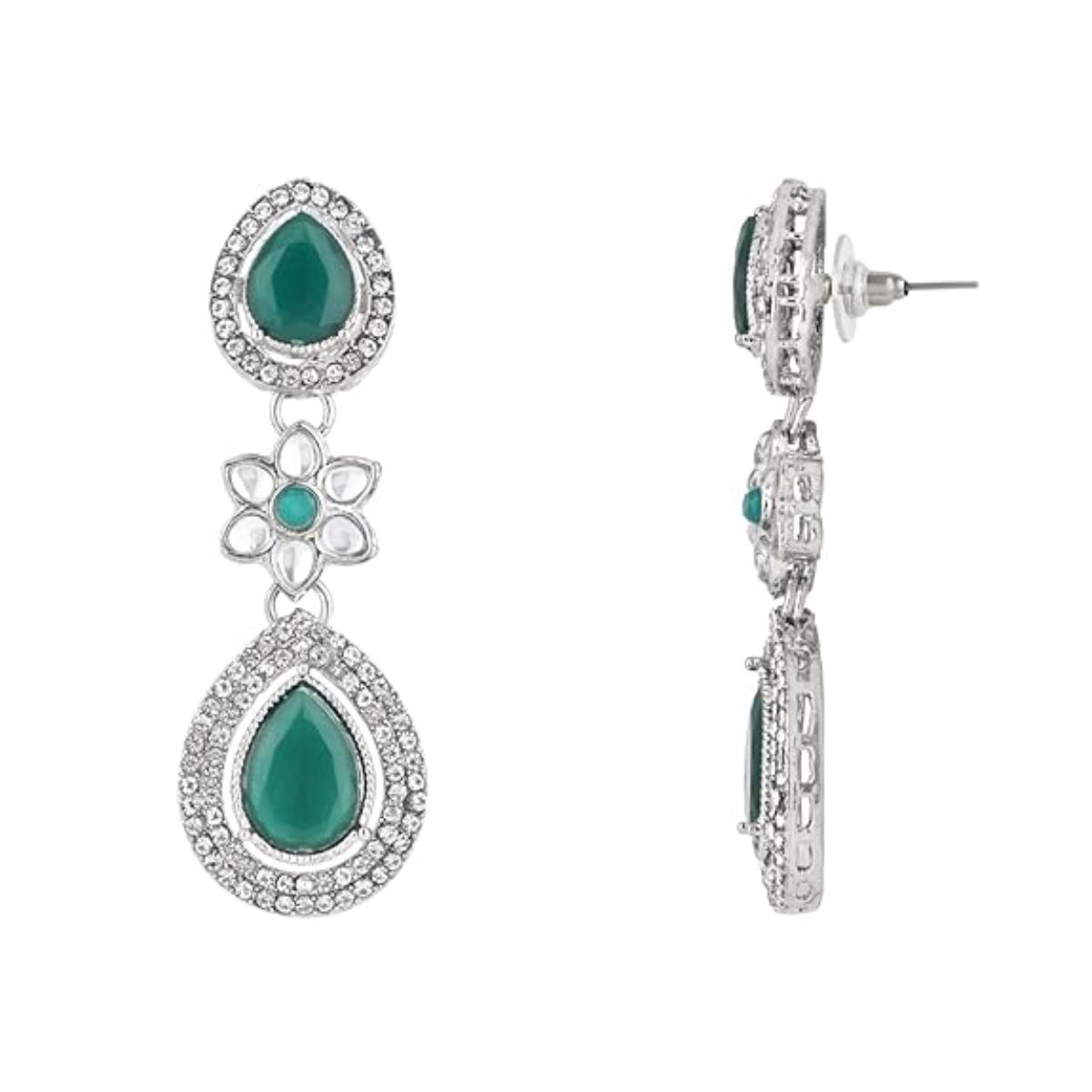 Anmol Silver Green Earrings