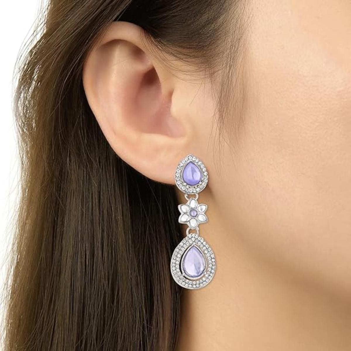 Anmol Silver Purple Earrings