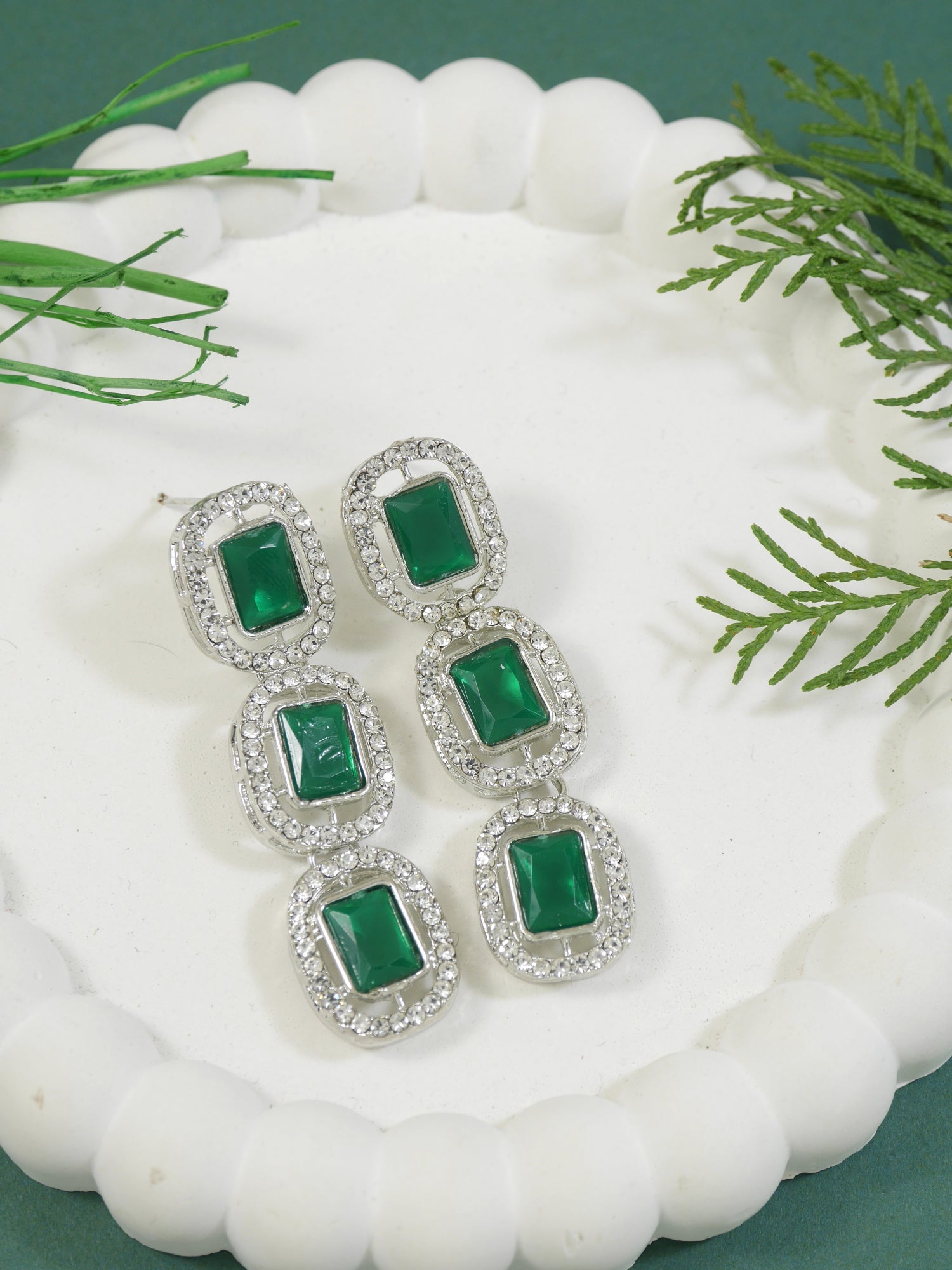 Helly Silver Green Earrings