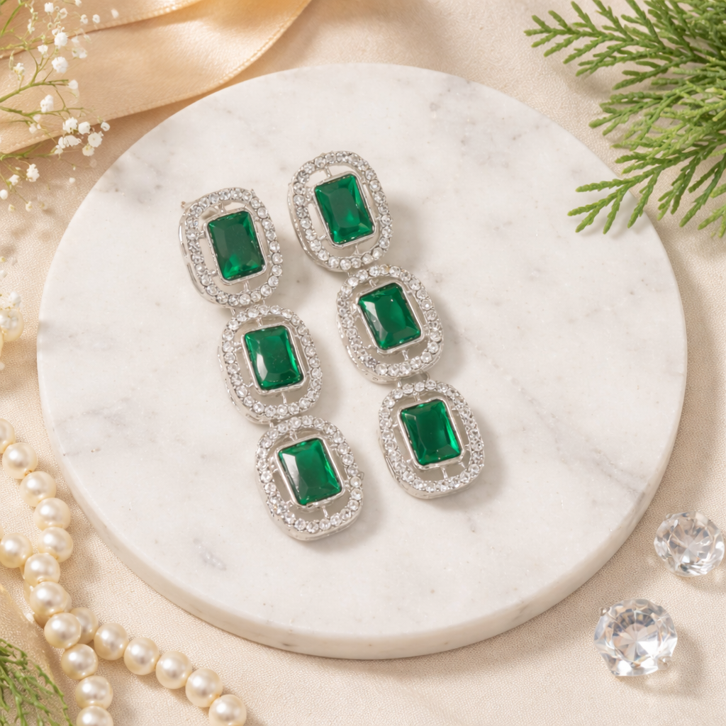 Helly Silver Green Earrings