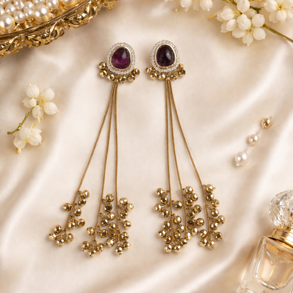 Mehroza - Wine Kashmiri Earrings