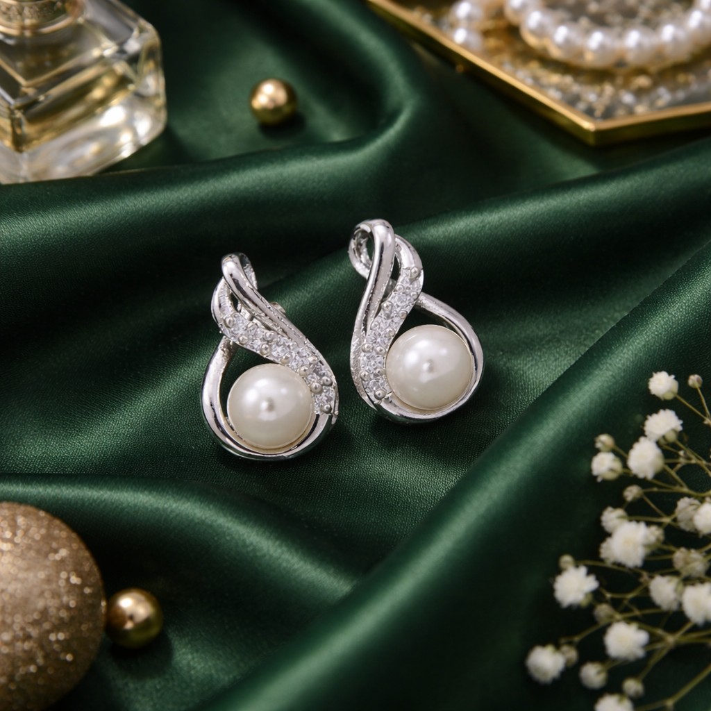 Taashvi- Pearl Grace Silver Studs