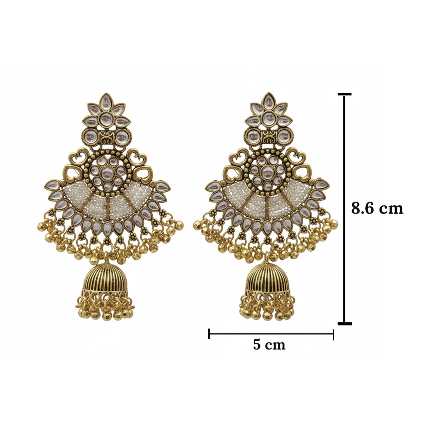 Satya- Antique Gold-Plated Kundan & Pearl Chandbali Jhumka Earrings