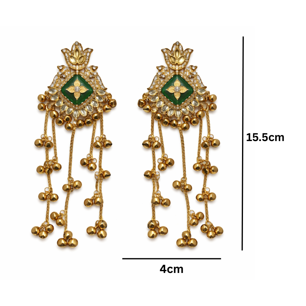 Gulnaar Traditional Green stone Ghunghroo Earrings