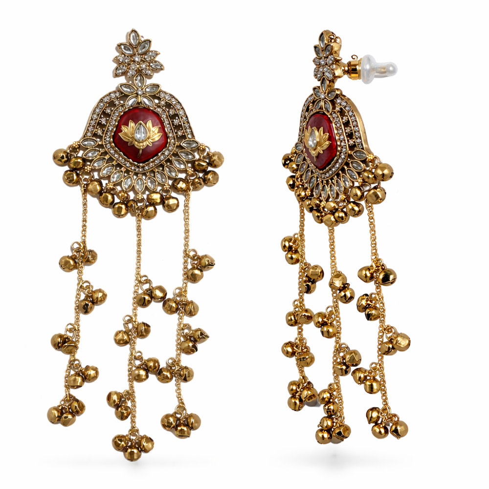 Gulnaar Traditional Maroon stone Ghunghroo Earrings