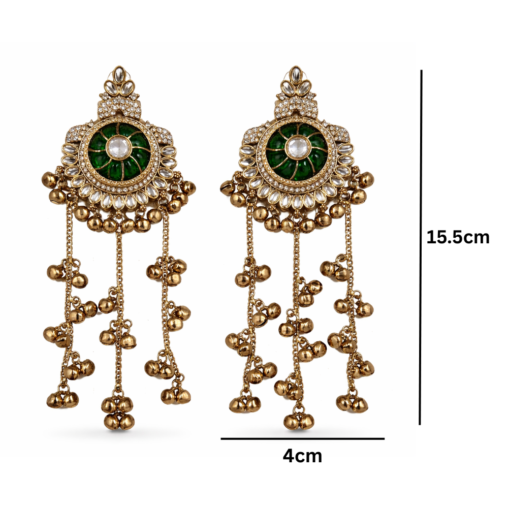 Shabnam Green Stone Ghunghroo Earrings