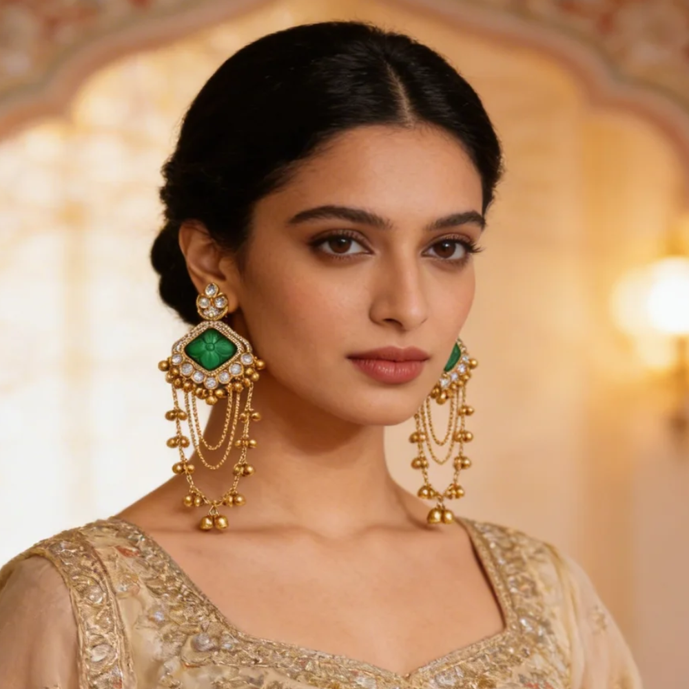 Zivah - Green Gunghroo Dangler Earrings