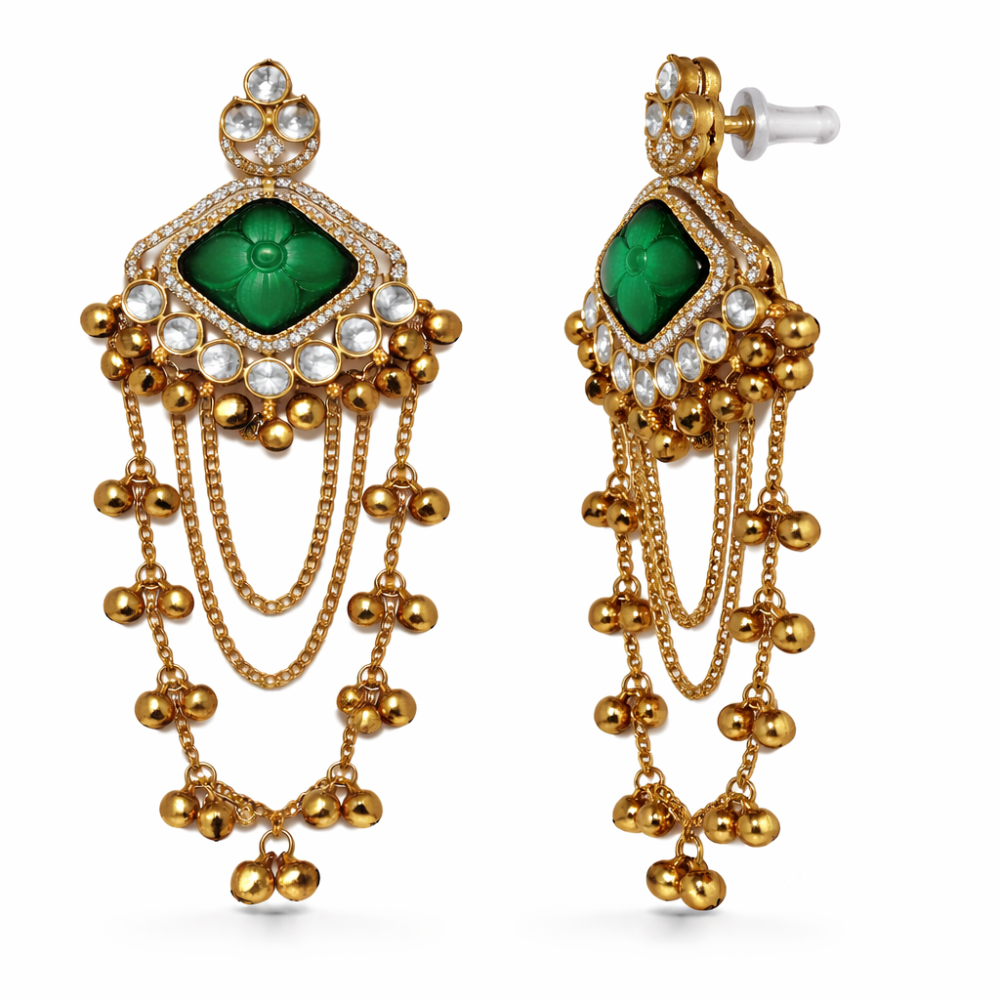 Zivah - Green Ghunghroo Dangler Earrings