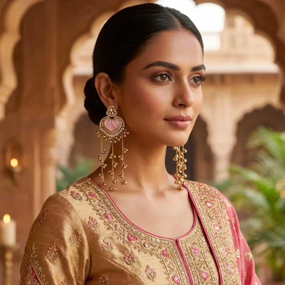 Alfeena- Pink Dangler Gunghroo Earrings