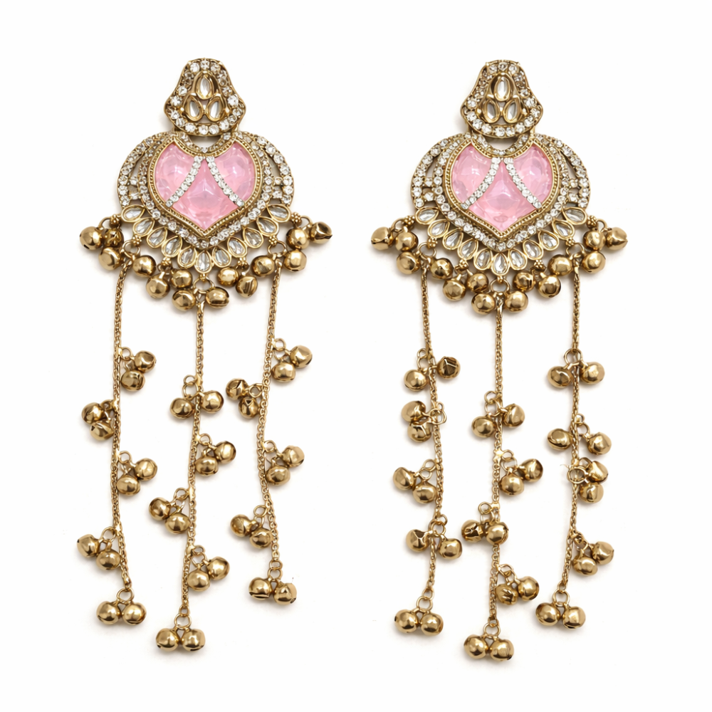 Alfeena- Pink Dangler Ghunghroo Earrings