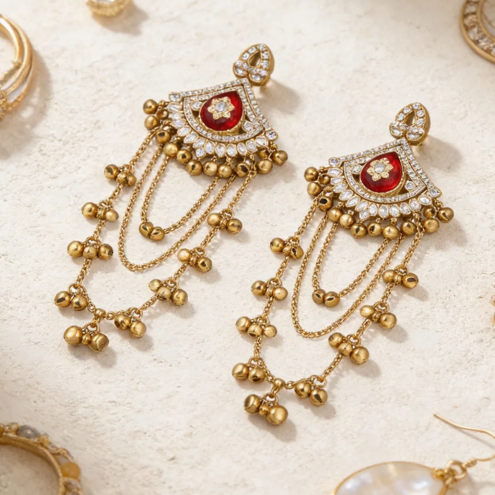Traditional Indian Gunghroo Dangler earrings