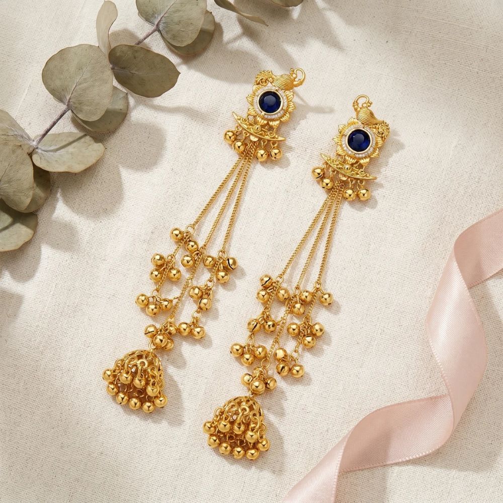 Farahana- Blue Kashmiri Style Peacock Jhumka Ghungroo Earrings