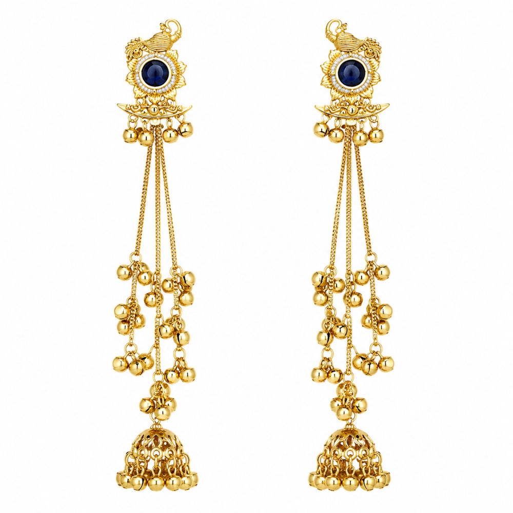 Farahana- Blue Kashmiri Style Peacock Jhumka Ghungroo Earrings