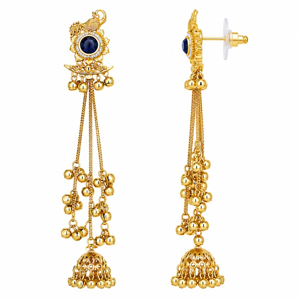 Farahana- Blue Kashmiri Style Peacock Jhumka Ghungroo Earrings