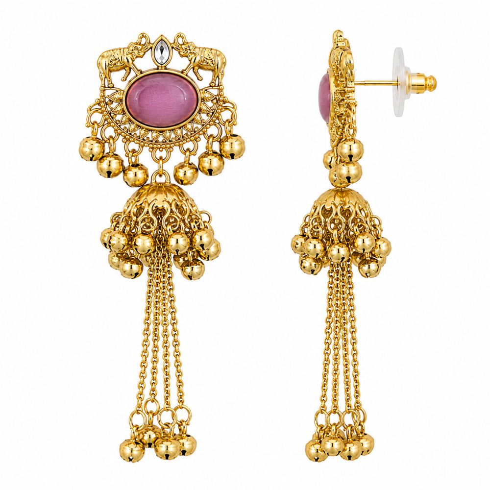 Yuma- Pink Long Kashmiri Ghungroo Earrings