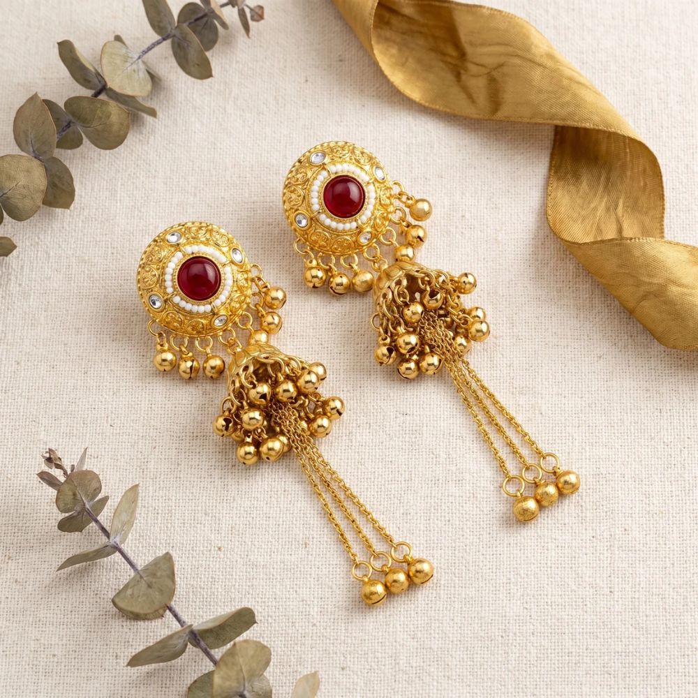 Sumayya- Maroon Long Kashmiri Ghungroo Earrings