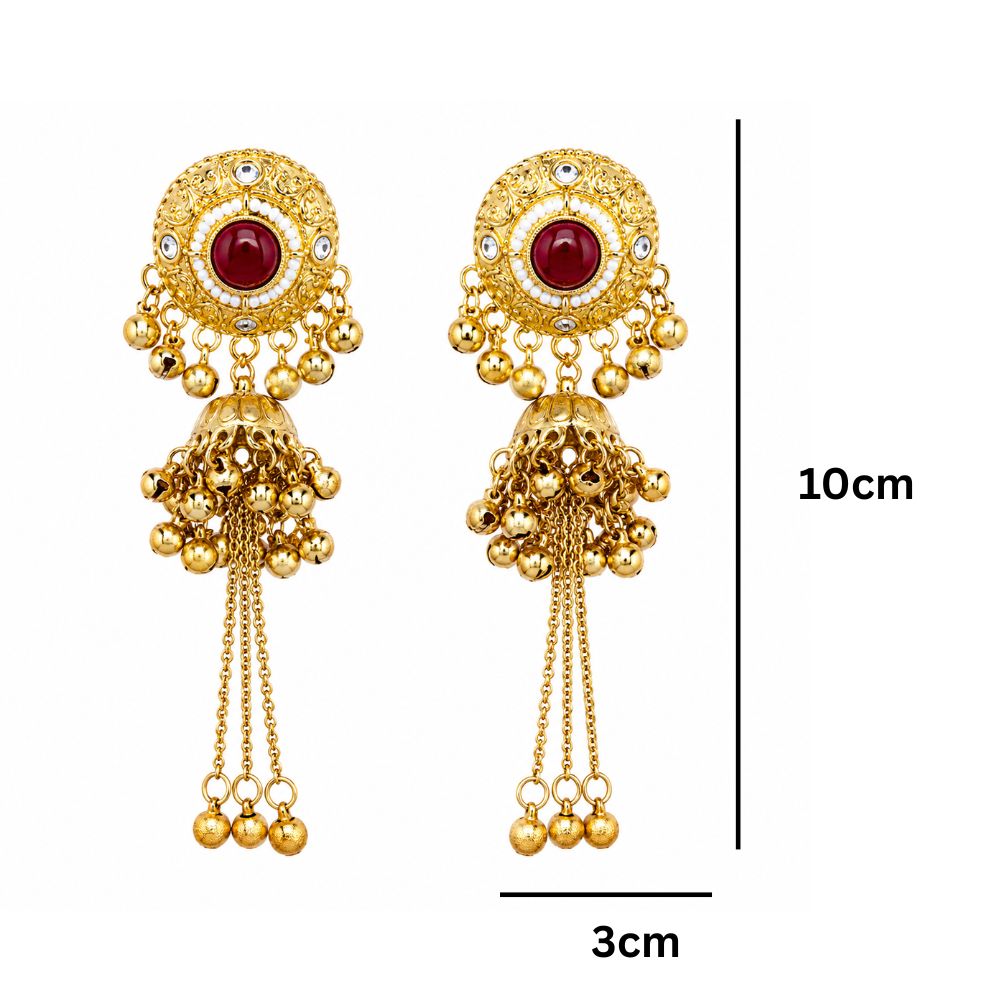 Sumayya- Maroon Long Kashmiri Ghungroo Earrings