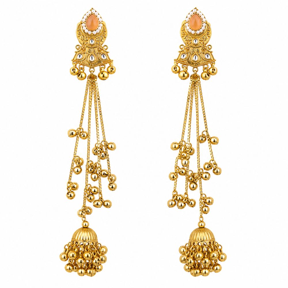 Muneera- Peach Kashmiri Jhumka Ghungroo Earrings