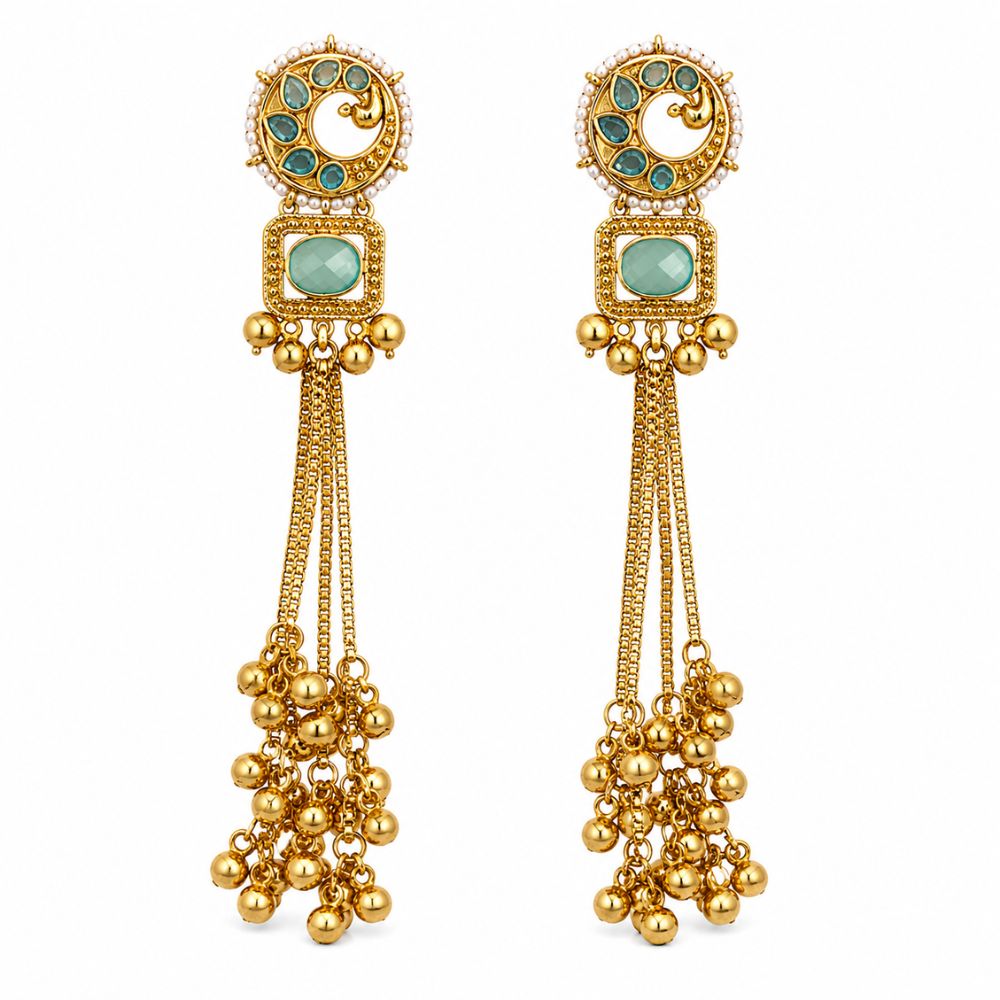 Tasneem- Turquoise Long Kashmiri Ghungroo Earrings