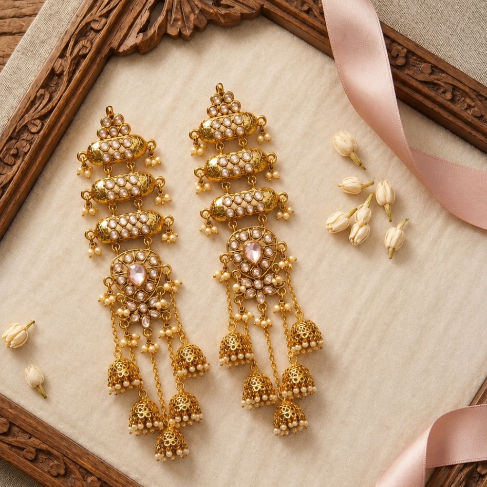 Roohi- Kundan Style Long Chandbali Jhumka Earrings