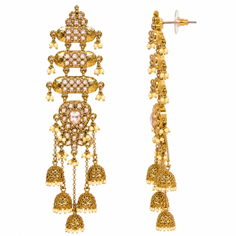 Roohi- Kundan Style Long Chandbali Jhumka Earrings