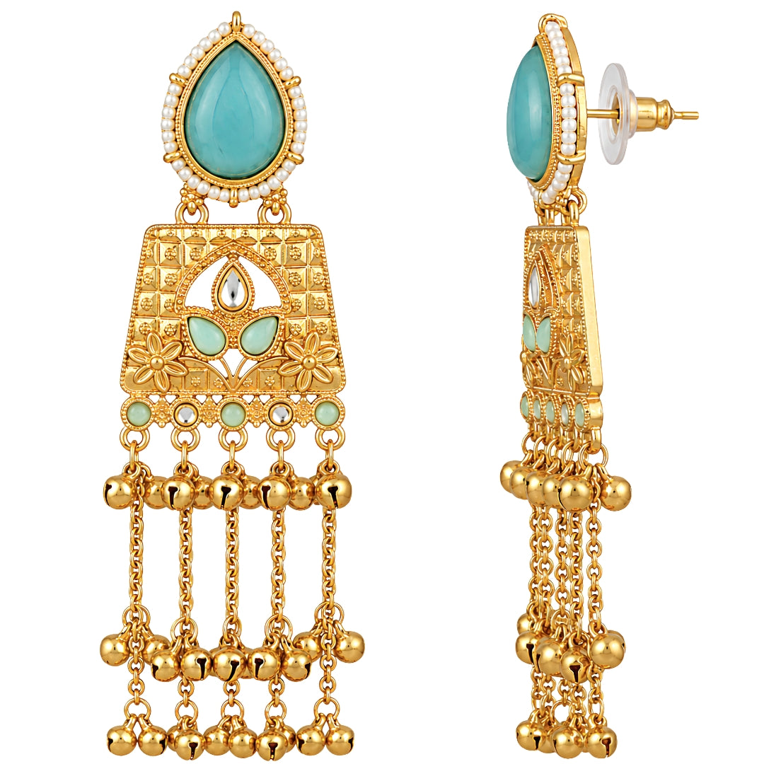 Anvi - Blue Long Kashmiri Ghungroo Earrings