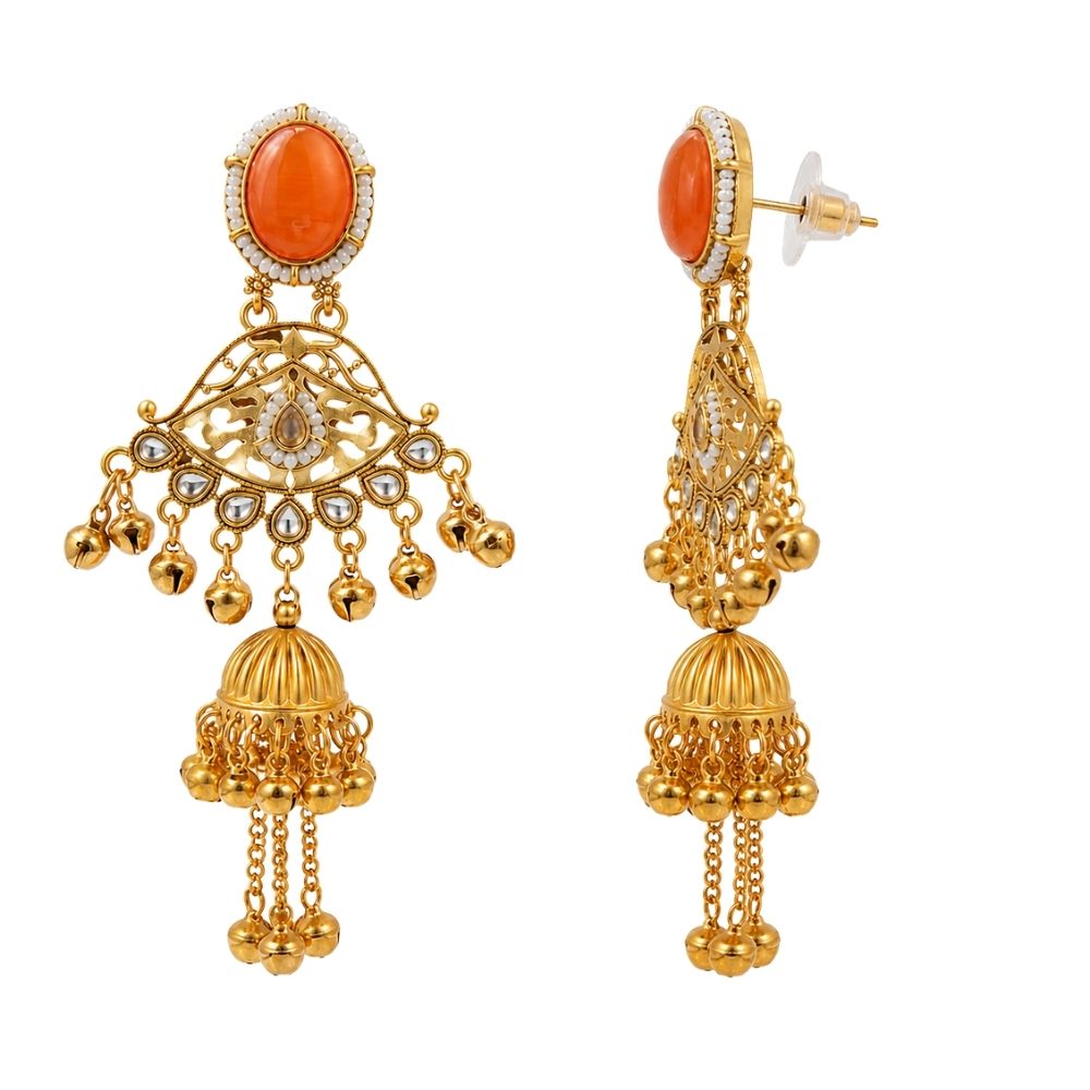Pranavi- Orange Kashmiri Ghungroo Earrings