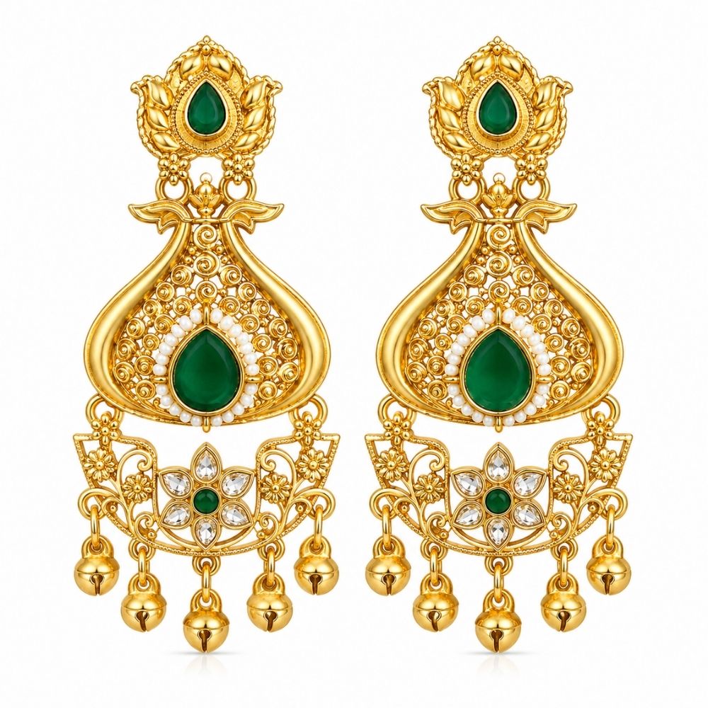 Misha - Green Stone Temple Gunghroo Earrings