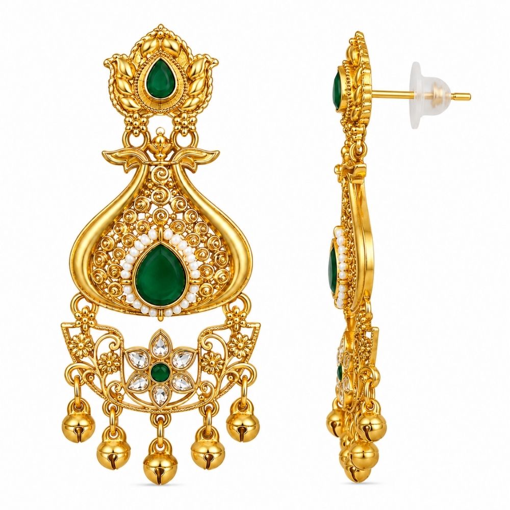 Misha - Green Stone Temple Gunghroo Earrings
