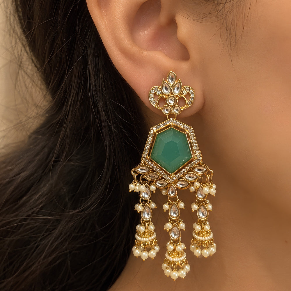 Nitanshi- Mint Geometric Triple Jhumka Earrings