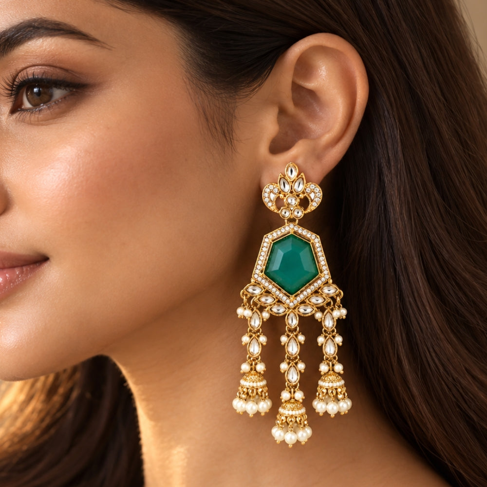 Nitanshi- Mint Geometric Triple Jhumka Earrings