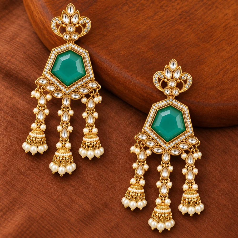 Nitanshi- Mint Geometric Triple Jhumka Earrings