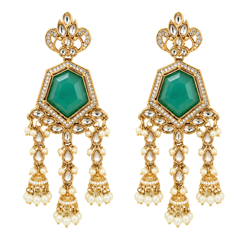 Nitanshi- Mint Geometric Triple Jhumka Earrings