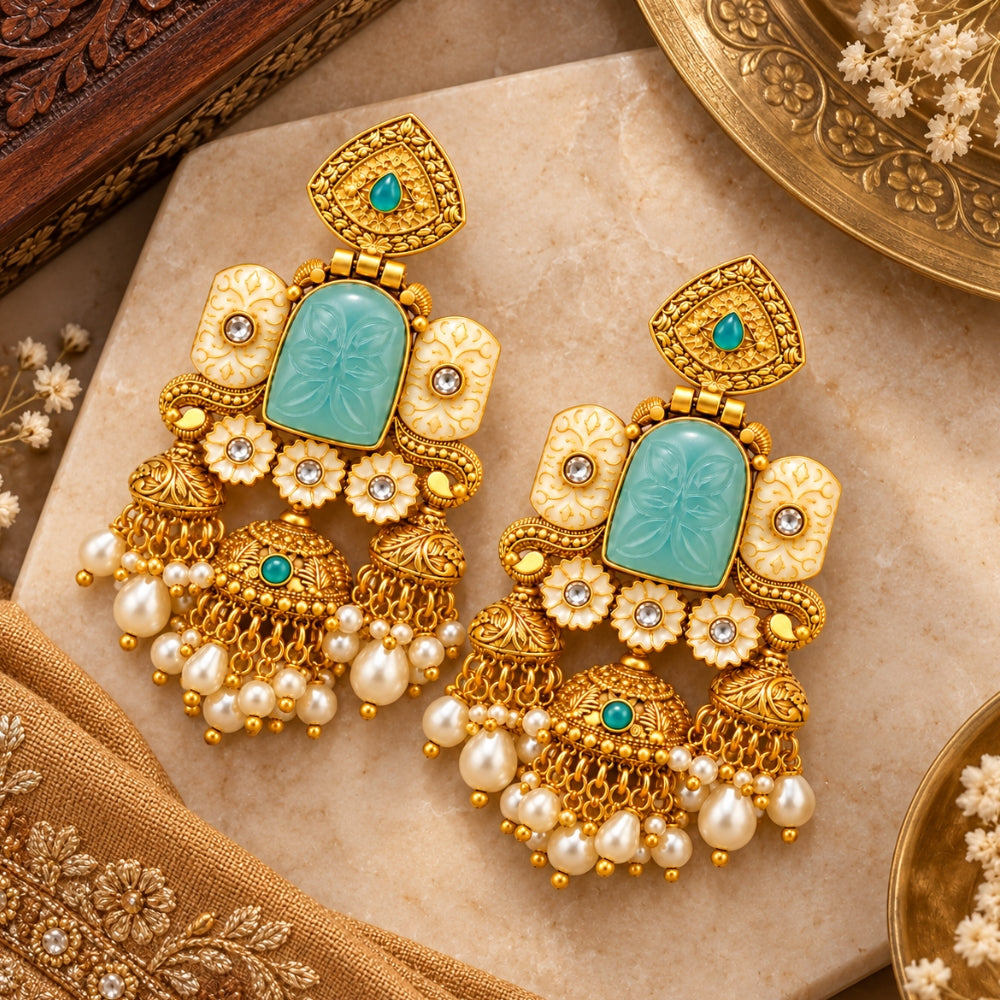 Samvritha- Blue Heritage Triple Jhumka Earrings