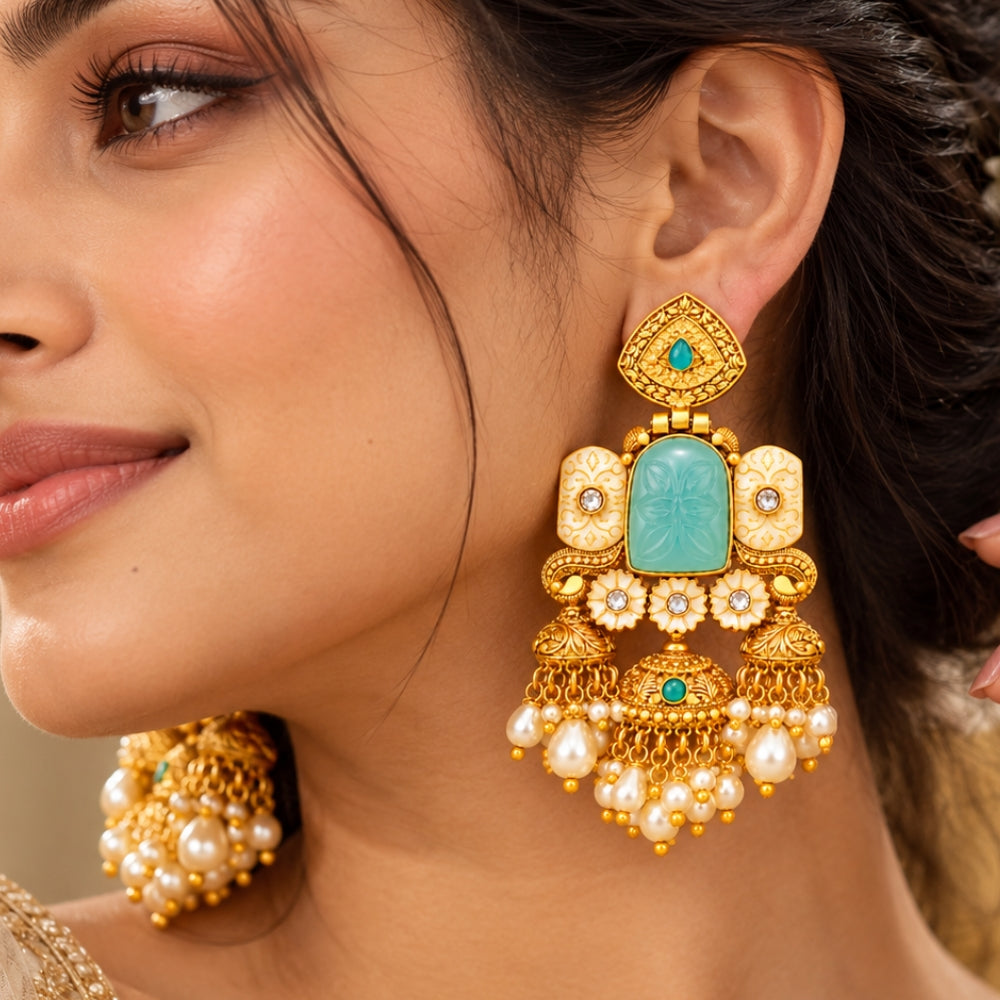 Samvritha- Blue Heritage Triple Jhumka Earrings