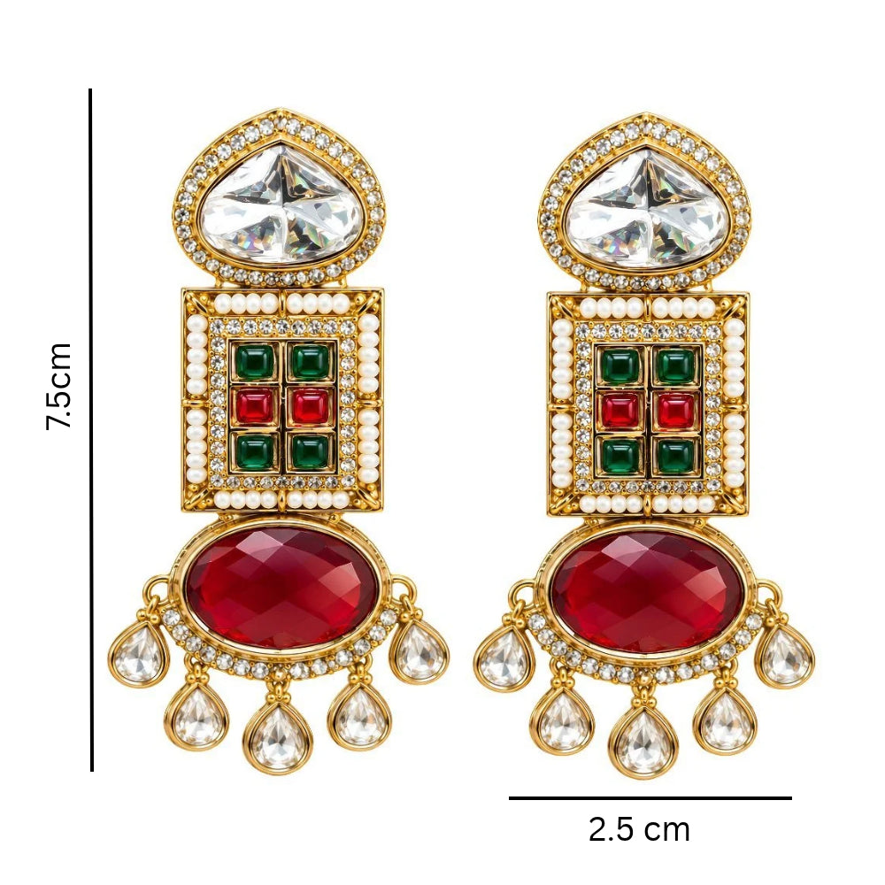 Urvashi- Multicolour Geometric Stone Dangler Earrings