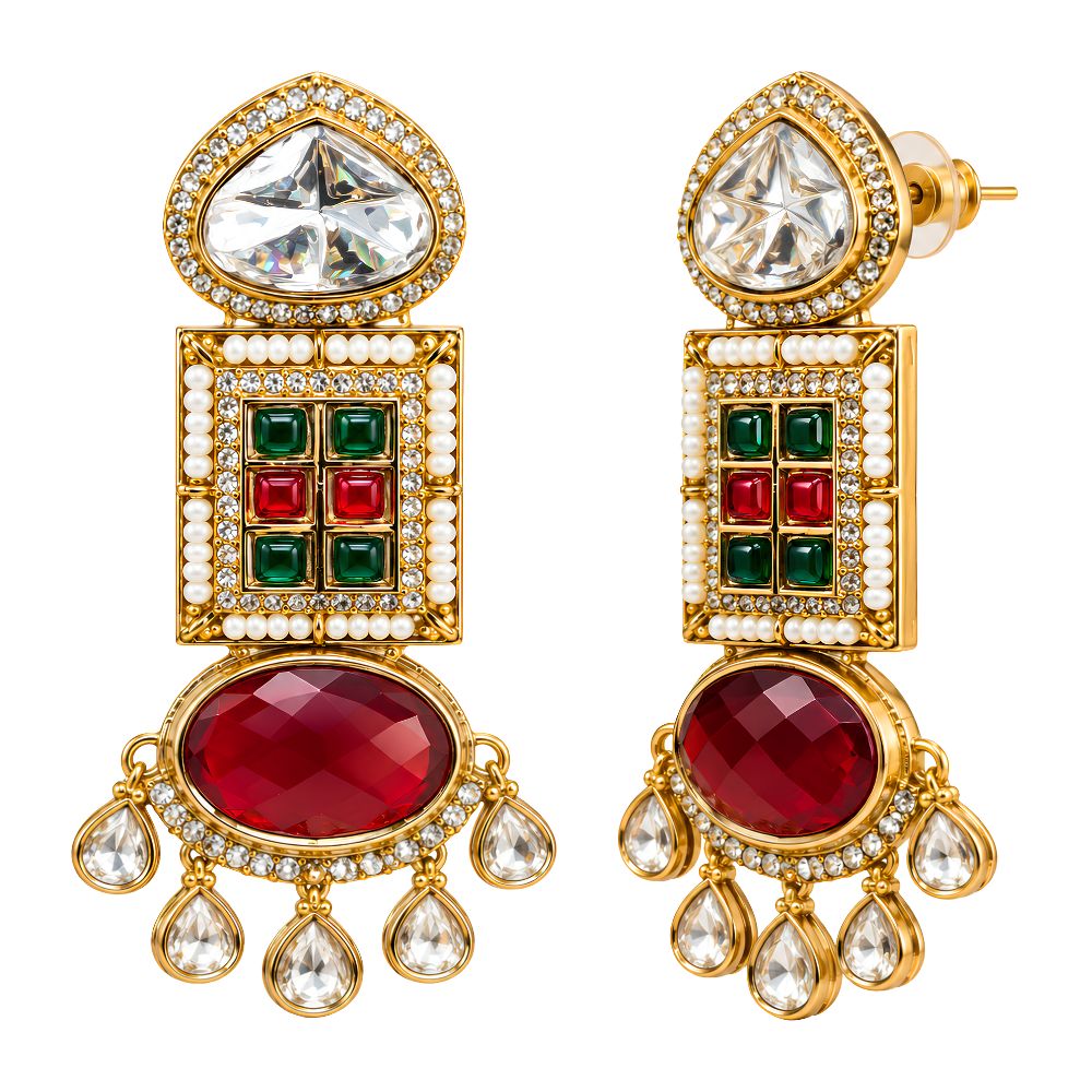 Urvashi- Multicolour Geometric Stone Dangler Earrings