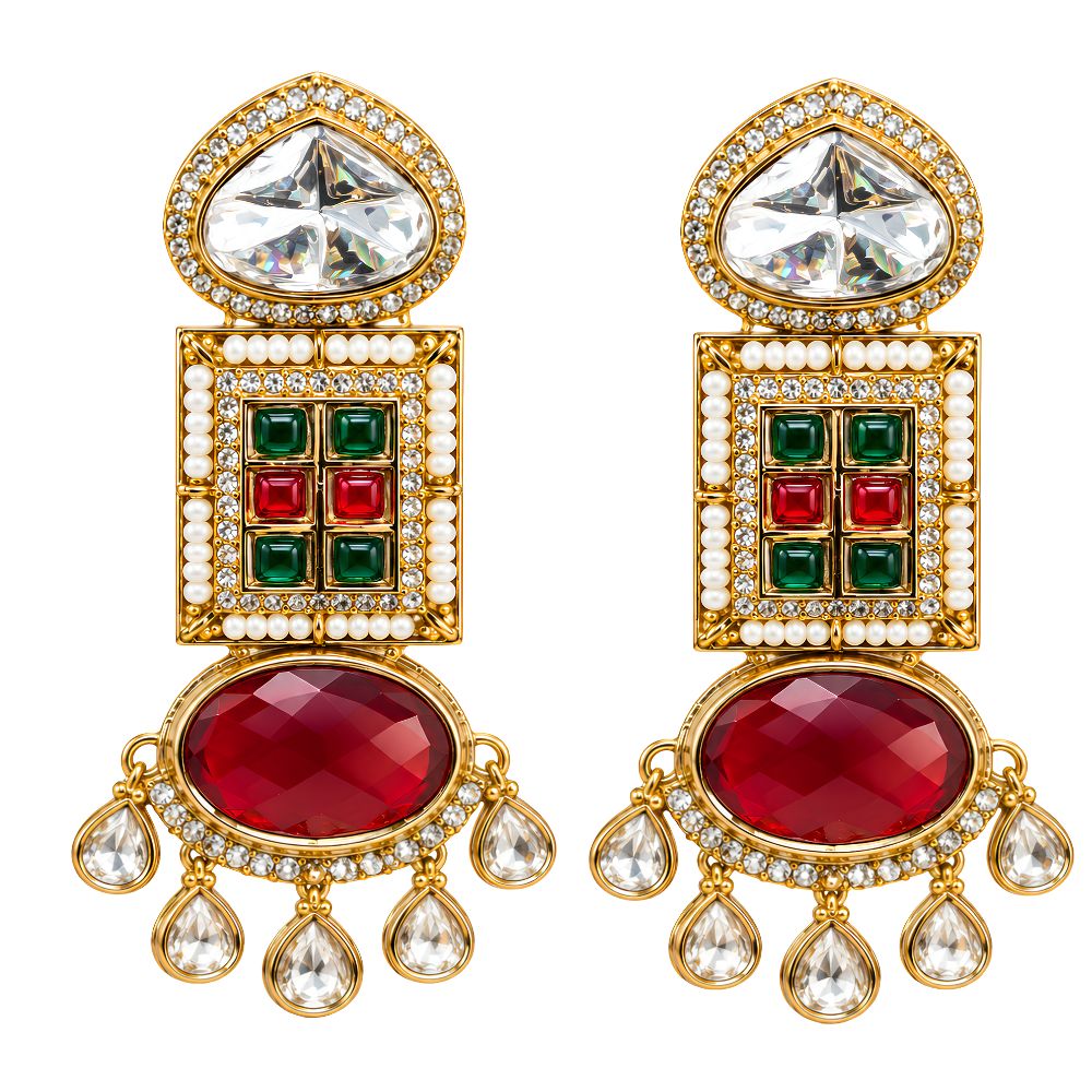 Urvashi- Multicolour Geometric Stone Dangler Earrings