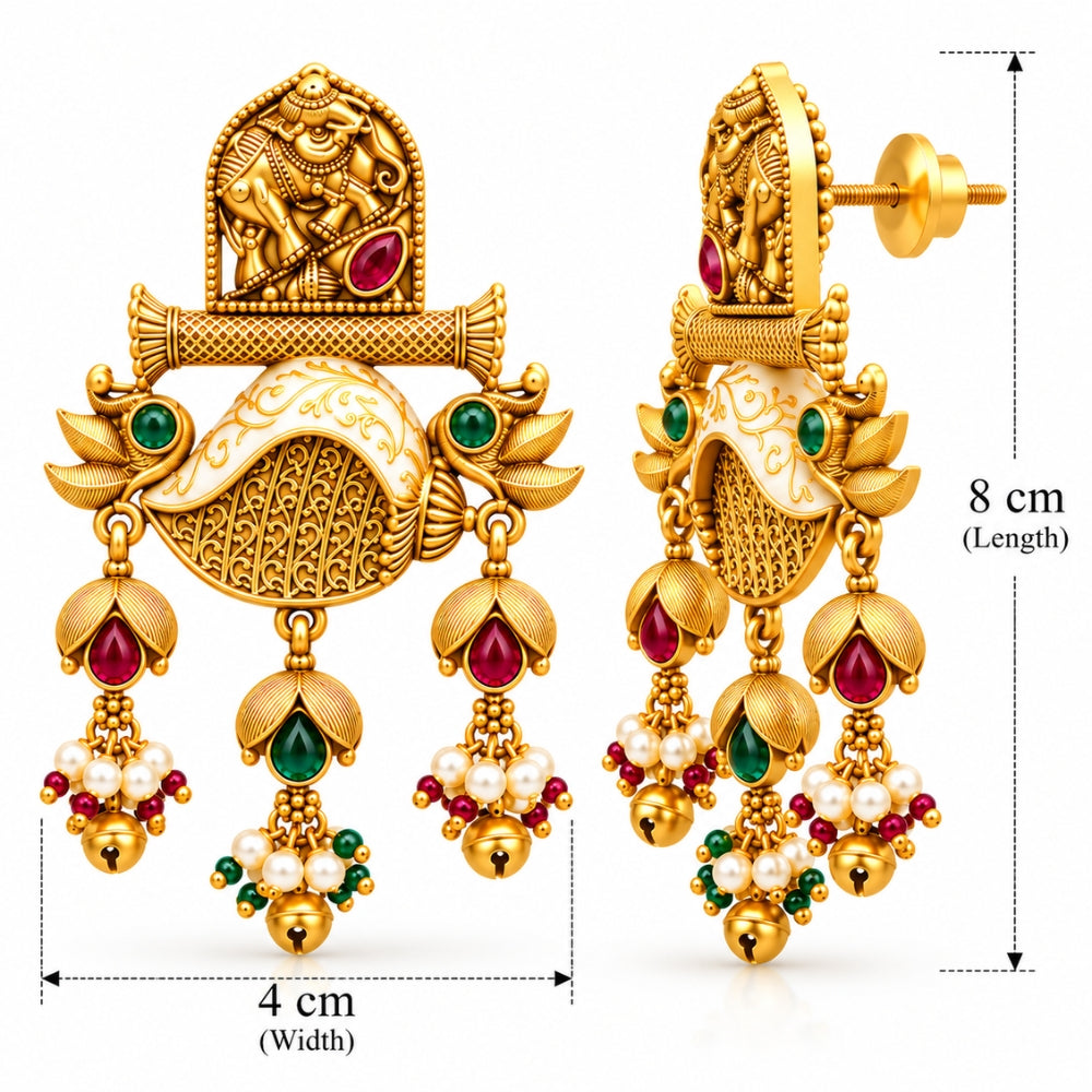 Asvina- Pink & Green Elephant Ghungroo Dangler Earrings
