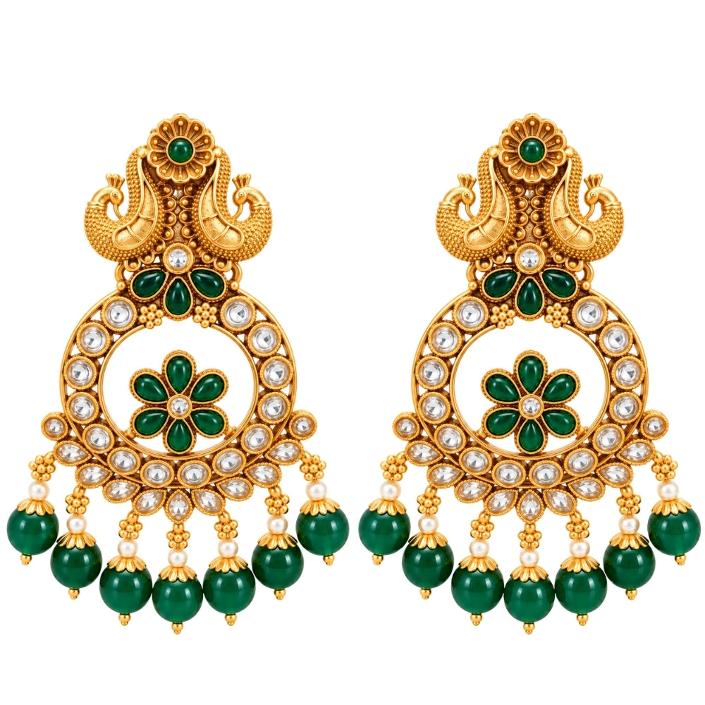 Surmaya- Green Peacock Floral Chandbali Earrings