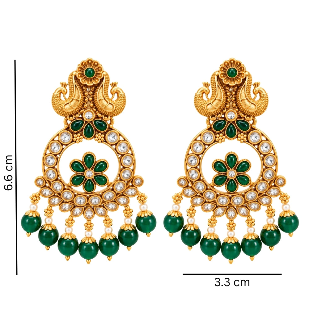 Surmaya- Green Peacock Floral Chandbali Earrings