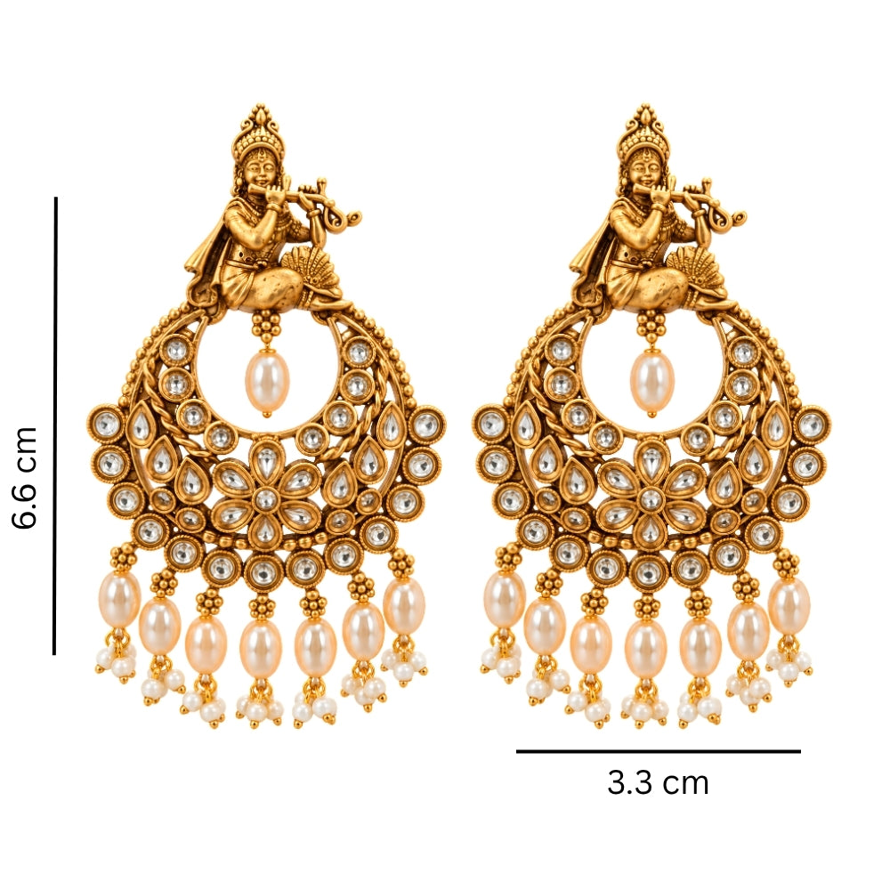 Ananda- Gold Krishna Pearl Drop Chandbali Earrings