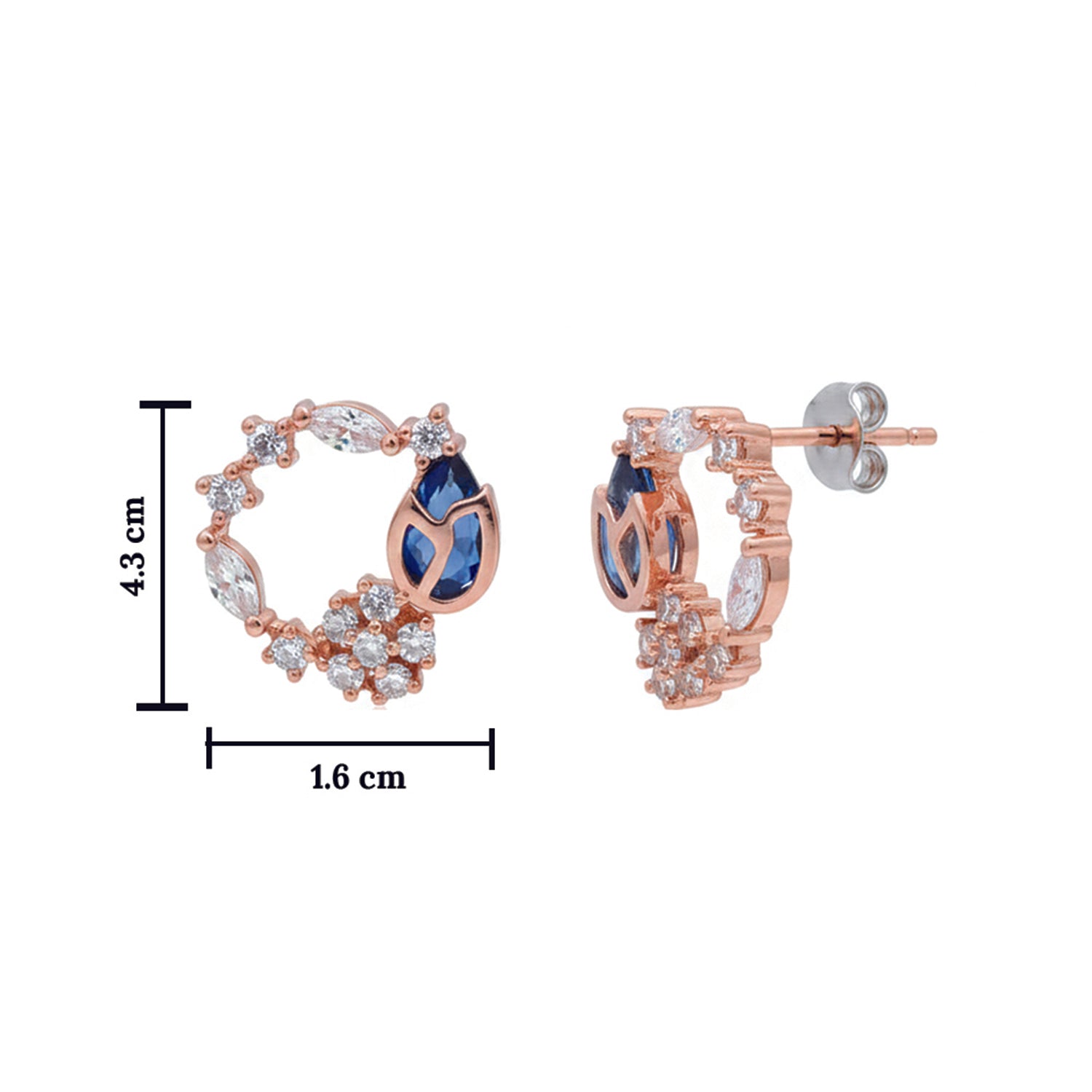 Aurora- Rose Gold Floral Hoop Earrings with Blue & CZ Stones