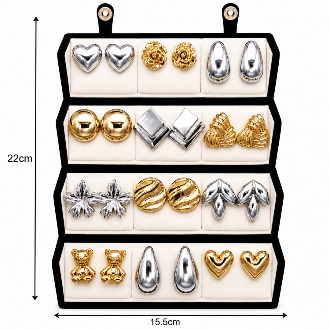 Everyday Fashion Wear Stud Earrings Combo With Foldable Velvet Box (Set of 12)