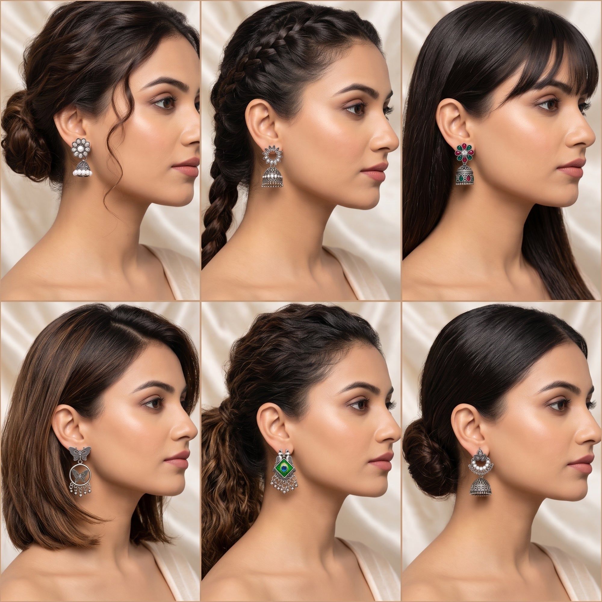 Traditional Oxidised Earrings Combo With Foldable Velvet Box (Set of 12)