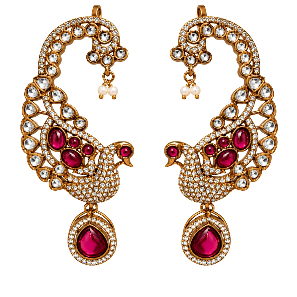 Mayurali - Pink Peacock Ear Cuff Earrings