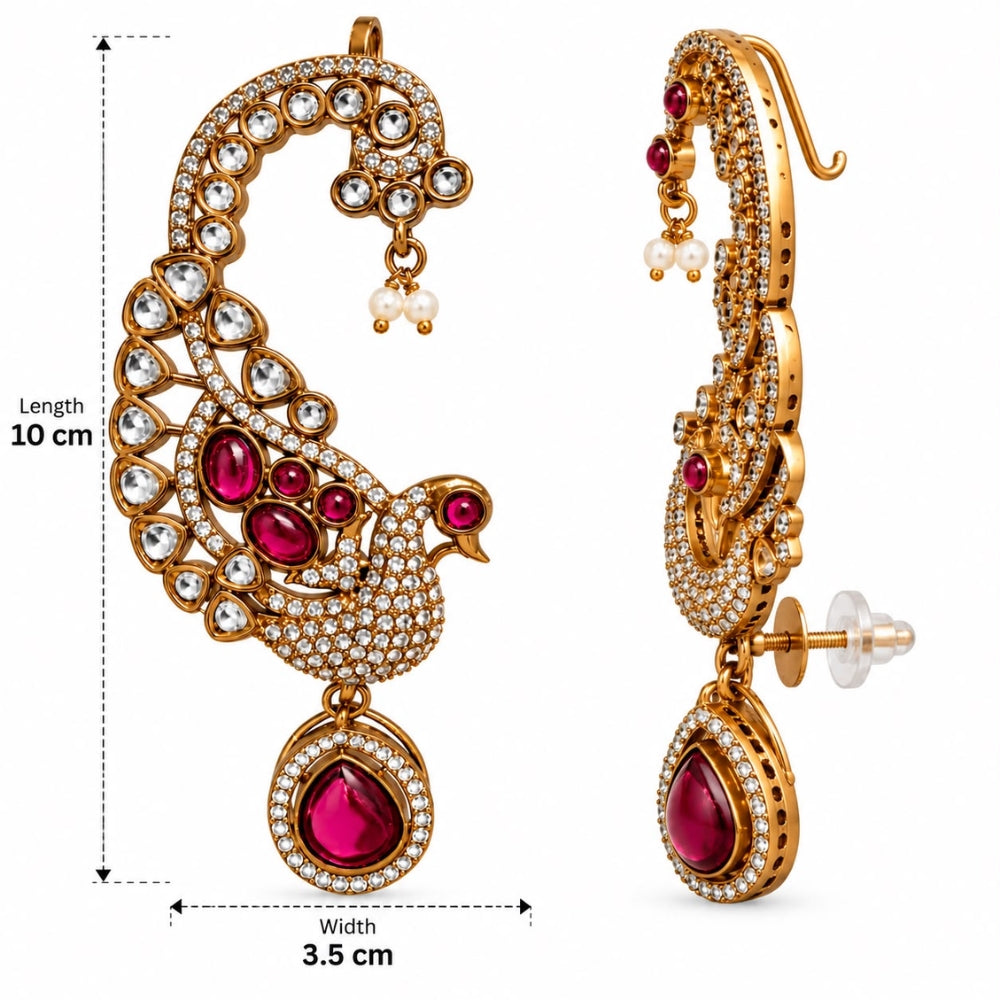Mayurali - Pink Peacock Ear Cuff Earrings