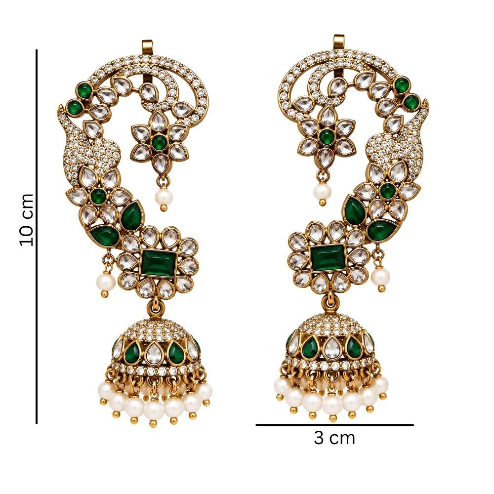 Pushpika - Green Floral Jhumka Ear Cuff Earrings