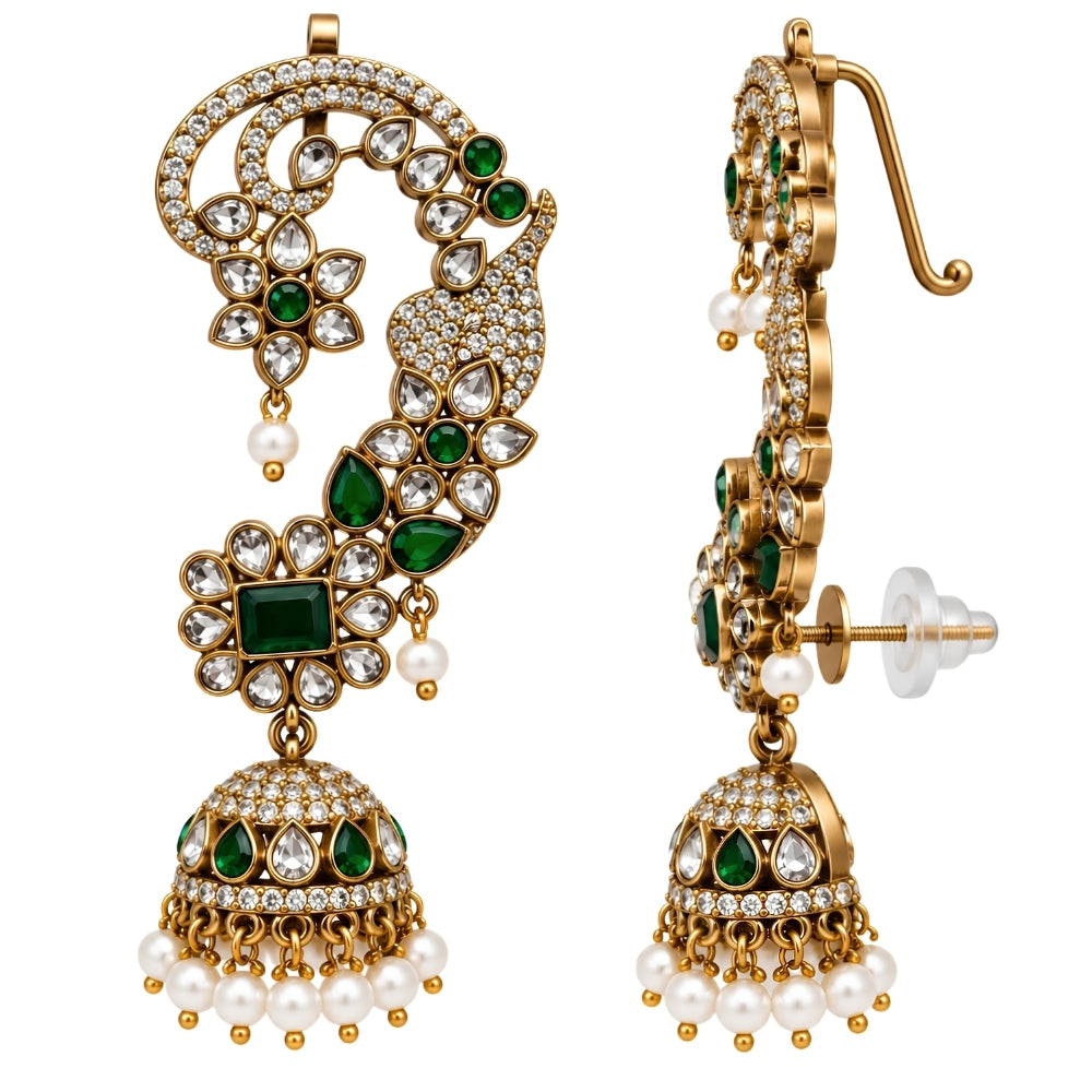 Pushpika - Green Floral Jhumka Ear Cuff Earrings